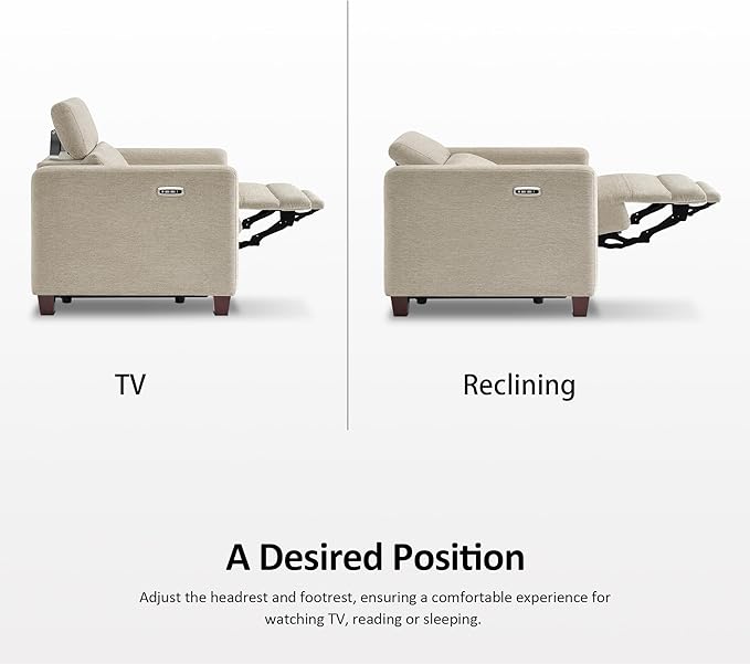 MCombo Zero Wall Recliner Chair Wall Hugger Power Recliner Chair with Adjustable Headrest High Wood Leg USB &amp Type C Dual Charge Ports for Living Room Small Spaces HL128 (Textile Beige)