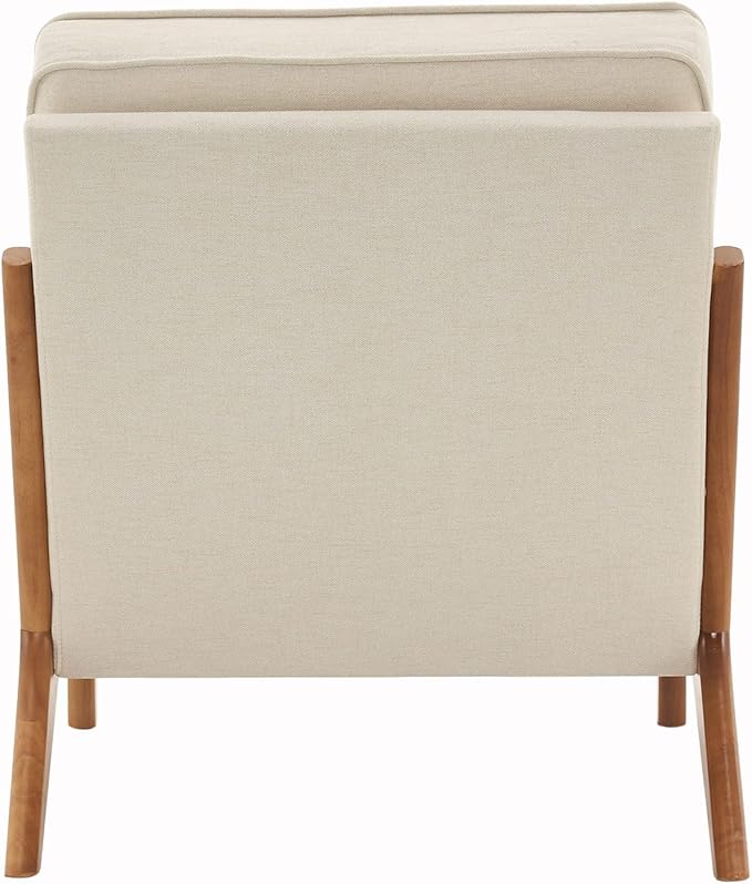 i-POOK Accent Chair Mid-Century Linen Fabric Upholstered Armchair with Pillow and Back Cushion Comfy Single Sofa Chair with Solid Wood Legs Reading Chair for Living Room Bedroom Office Off-White