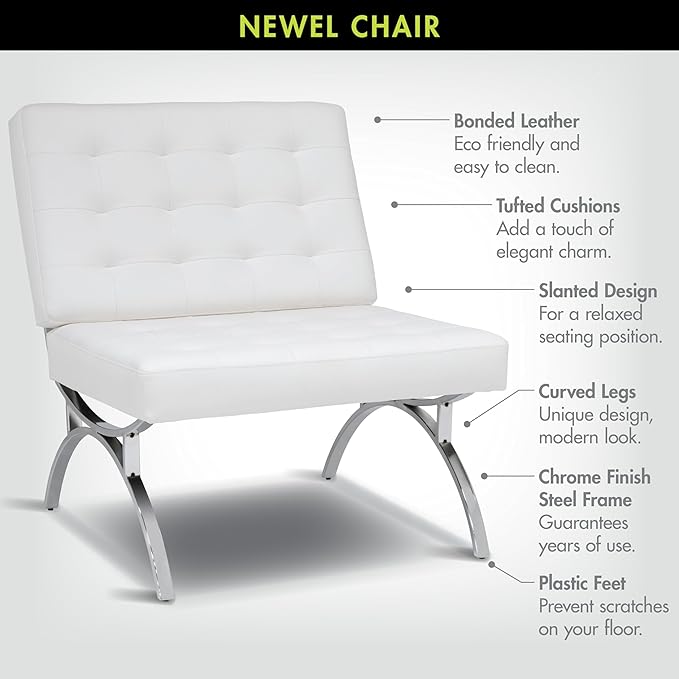 Newel Modern Accent Chair in Blended Leather Chrome/White