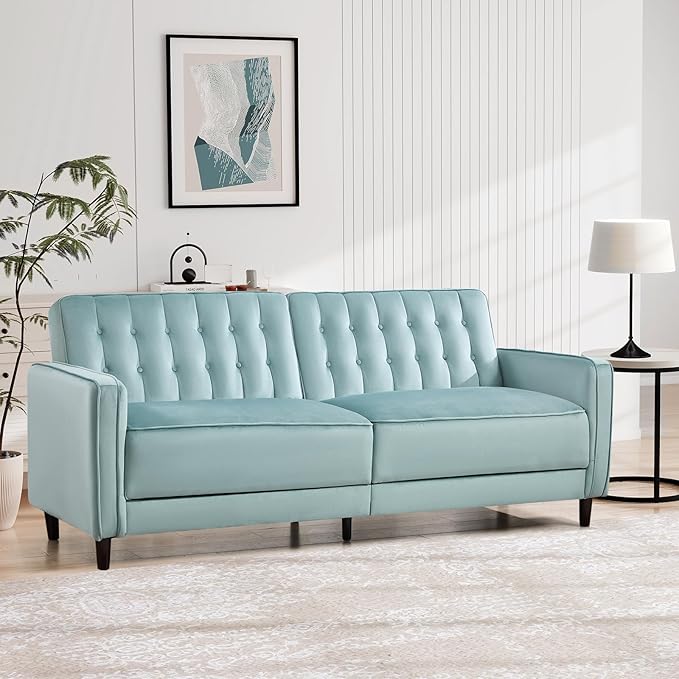 CANMOV Convertible Sofa Bed82″Fabric Futon Couch with Adjustable Backrest3 in 1 Convertible Comfy Loveseat Recliner Sleeper Sofa Bed for Living RoomBlue