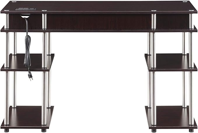 Convenience Concepts Designs2Go No Tools Student Desk with Charging Station and Shelves Espresso