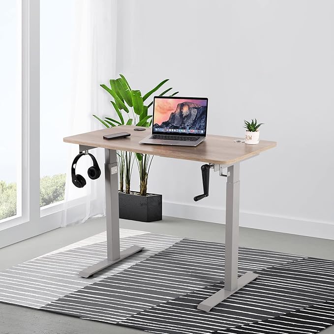 UNICOO Crank Adjustable Height Standing Desk Game Table Home Office Table Computer Desk with USB and Wireless Charger (NTCSET-01 - Antique Oak - M2)
