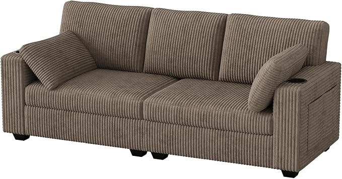 OUYESSIR 80 Loveseat Sofa for Living RoomModern Sofa with USB Charging Ports &amp Cup HoldersComfy Corduroy Couch with Upholstered Cushion3 Seater Deep Seat Couch for Small SpaceBedroom Light Br