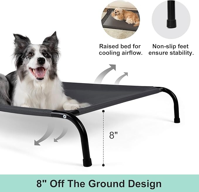 Cooling Elevated Dog Bed with Non-Slip Floor Protectors &amp Breathable Mesh Raised Indoor &amp Outdoor Dog Cot Hammock 34 L x 22 W x 8 Th Small Grey