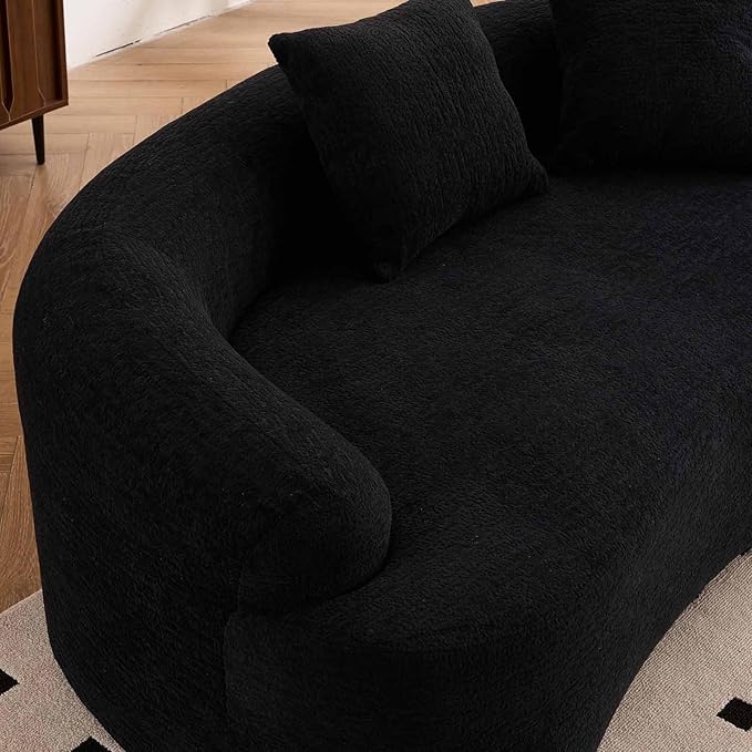 65” Black Curved Couch&amp Loveseat Sofa with 3 Pillows Compression Couch with Round Armrest Suitable for Small Space Bedroom Living Room Memory Foam Chenille No Assembly (Black)