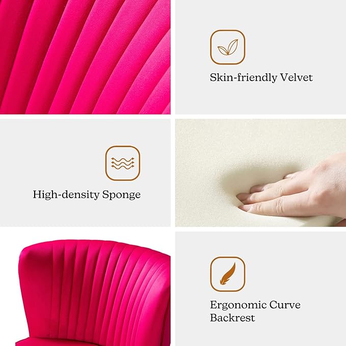 HULALA HOME Velvet Accent Chair Modern Upholstered Cute Side Chair with Gold Metal Legs Armless Wingback Slipper Chair Comfy Living Room Chair for Bedroom Guest Room VanityFuchsia