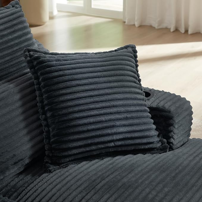 67.7 Oversized Chaise Lounge Chair Indoor Modern Corduroy Single Sleeper Couch Chair with 3 Soft Pillows＆Cup Holder Boneless Cloud Couch Single Seat Sofa for Living Room Bedroom (Dark Gray)