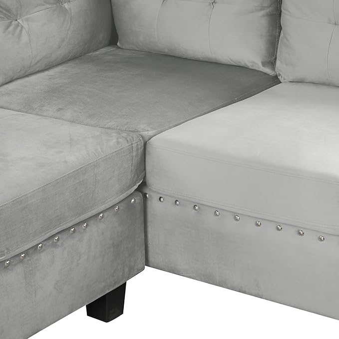 Ball &amp Cast L-Shape Sectional Couch with Storage Ottoman105 Couches for Living Room W/ 2 Pillows &amp Cup Holders6 Seat Velvet Sleeper Sofa W/Reversible ChaiseComfy Couches for ApartmentGray