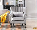 Kmax Grey Accent Chair Velvet Wingback Chair with Pillow Nail-Head Channel Tufted Oversized Club Chair for Living Room Bedroom Guest Room