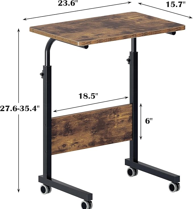 DlandHome Rolling Desk Mobile Standing Desk Mobile Side Table 23.6 Inches w/Wheels Adjustable Movable Portable Laptop Computer Stand for Bed SofaDUS-05#1-60FG-FBA