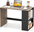 Giantex Small Desk with Bookshelf 44 Inch Modern Computer Desk for Small Spaces Laptop PC Desk Vanity Table for Bedroom Study Writing Desk for Home Office (Black+Rustic Brown)