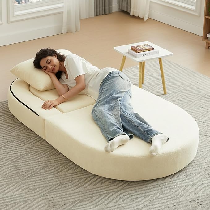 40.5 Boneless Couch Folding Sofa Bed Convertible Floor Sofa for Living RoomSleeper Chair for ApartmentLoft and Small Spaces. (1 Beige 40.5)