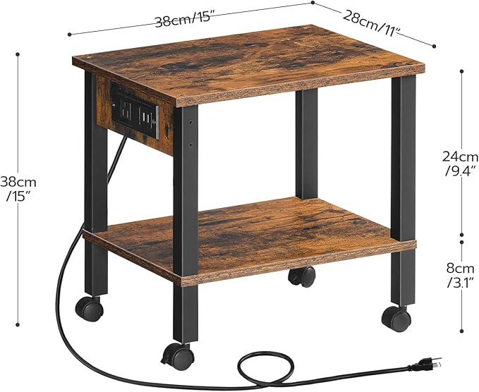 HOOBRO 2-Tier Printer Stand and L Shaped Gaming Desk Bundle Reversible Computer Desk with LED Light &amp Power Outlet for Home Office Study Rustic Brown and Black BF38UPS01-BF18UDDN01