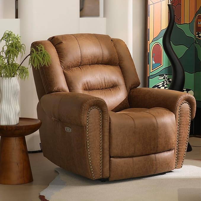 EONIX Classical Large Power Lift Recliner Chair for Elderly with Heat and Massage Dual Motor Lay Flat Electric Lift Chair Recliner for Adults Living Room Bedroom SLRY005061 Nut Brown