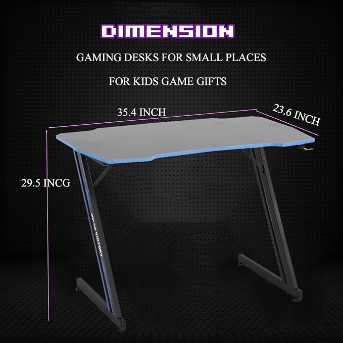 35 Inch Gaming Computer Desk with Headphone Hook Z-Shaped PC Gaming Table Home Office Desks Gaming Desk for Small Places Carbon Fiber Surface Simple Installation Black