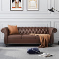 AVZEAR Chesterfield Leather Sofa 3 Seater Couch Mid-Century Large Sofa Roll Arm Classic Tufted Settee Modern PU Sofa with Channel Tufted Seat Back for Living Room Office Apartment PU Brown