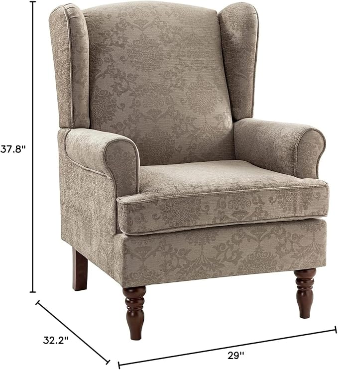 HULALA HOME Wingback Accent Chair with Retro Wood Legs Traditional Fabric Armchair for Living Room Bedroom Comfy Upholstered Single Sofa Chair Reading Chair with Unique Pattern Design Brocade