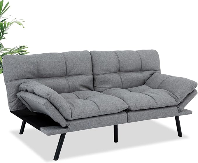 MUUEGM Futon Couch with 71 Adjustable High Density Memory Foam Futon Sofa Bed Modern Design Sofa Bed for Living Room Sleeping and Relaxing(Fabric Light Gray)
