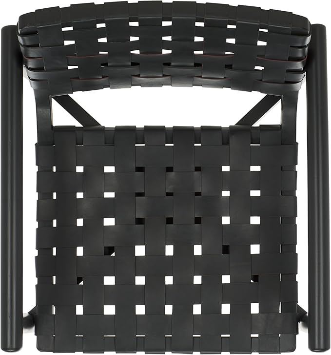 SAFAVIEH Home Collection Dionne Black Solid Wood/Black Leather Woven Accent Chair (Fully Assembled)