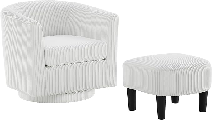 Swivel Accent Chair 360° Comfy Recliner Corduroy Arm Chair Single Sofa with Ottoman for Living Room Bedroom