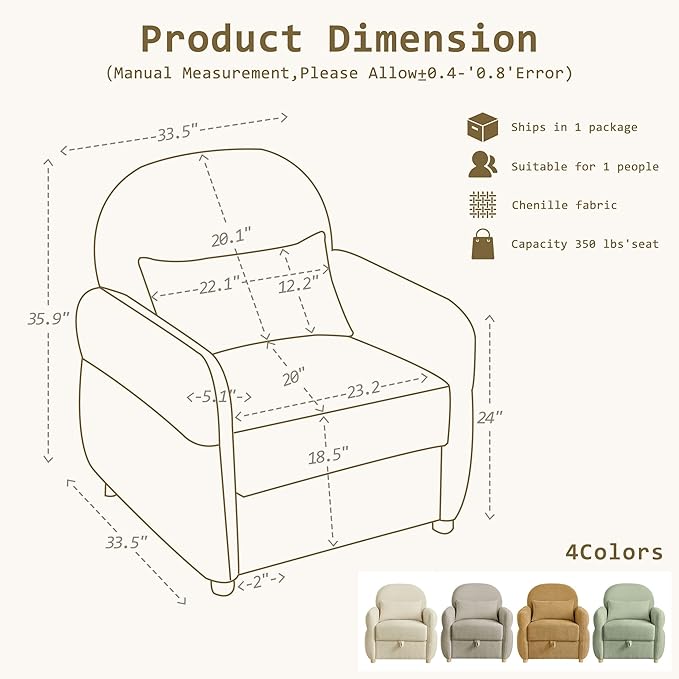 33.5 Accent Chair with Seat Storage Modern Reading Chair Accent Chairs for Living Room Armchair BedroomApartment (Beige 33.5)