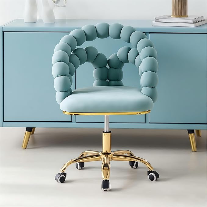 Home Chair Swivel Velvet Desk Chair Teal Upholstered Accent Chairs with Gold Base for Girls Women Study Seat Unique Boho Computer Stools Vanity Stools for Living Room(GoldTeal)