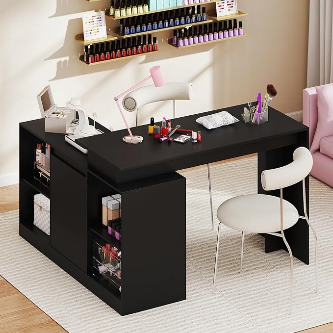 Tangkula L-Shaped Computer Desk 48 Reversible Corner Writing Desk with 2-Way Cabinet &amp 4 Storage Compartments Modern Executive Desk Laptop Workstation for Home Office (Black)