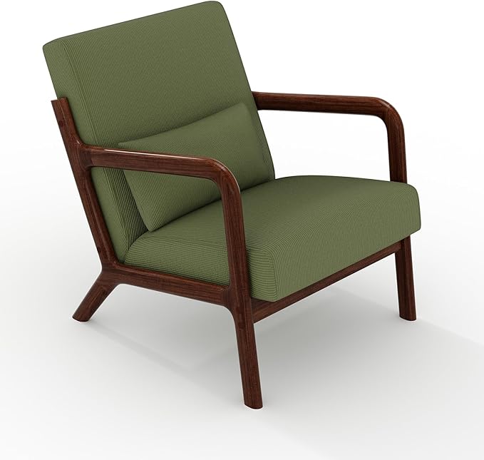 Garvee Mid-Century Modern Accent Chair Fine Wale Corduroy Upholstery Solid Wood Armchair with Removable Lumbar Pillow Sturdy Reading Chair for Living Room Bedroom Guest Room Easy Assembly Green