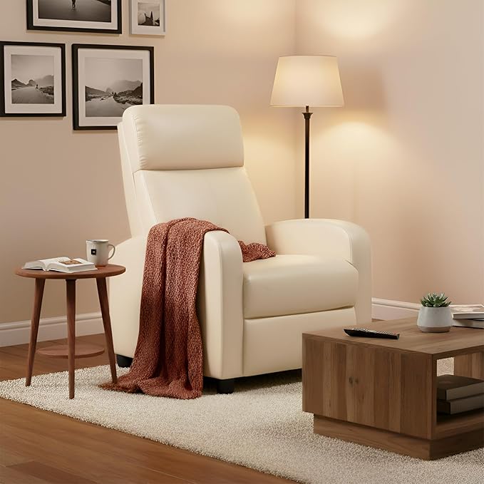 Recliner Chair for Living Room Home Theater Seating Single Reclining Sofa Lounge with Padded Seat Backrest (Beige)