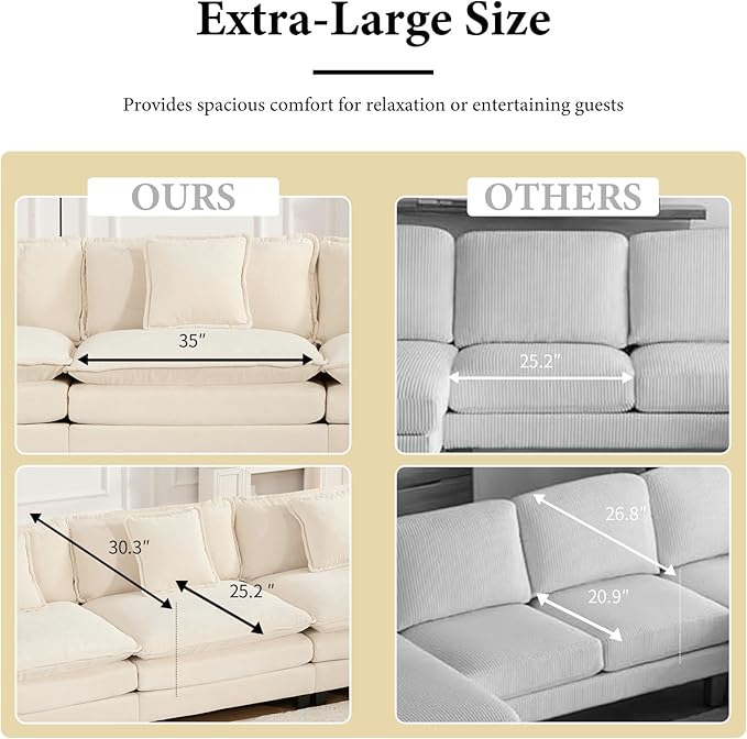 81.9 Oversized Beige Loveseat Sofa 2 Seater Large Sectional Couches for Living Room Chenille Fabric Modular Sectional Sofa with 2 Ottoman Deep Seat Wide Armrest Home Sofas Set Love Seat Couches