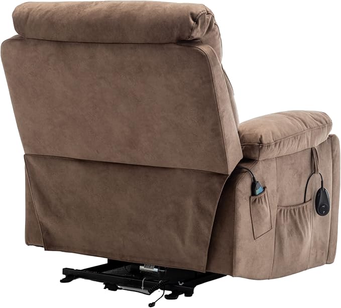Oversized Power Lift Recliner Chair for Elderly - Extra Wide Big Man Recliner with Heat &amp Massage - Hidden Cup Holder - Single Motor 350 lbs Capacity