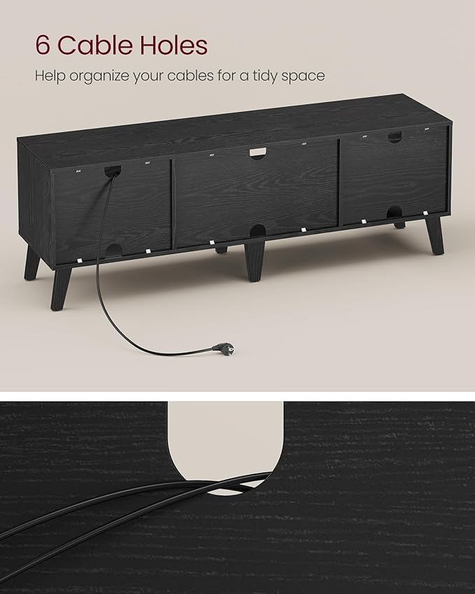 VASAGLE TV Stand for 65-Inch TVs Entertainment Center with Adjustable Shelf 58-Inch Long Media Console Table Transitional Style for Living Room Bedroom Ebony Black ULTV556B01