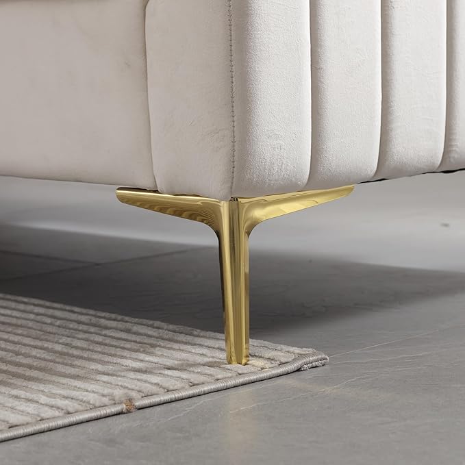 Velvet Accent Chairs Set of 2 Mid Century Modern Side Sofa Chair Comfy Upholstered Arm Chairs Living Room Set Furniture Bedroom Waiting Room Office with Gold Legs (Beige)