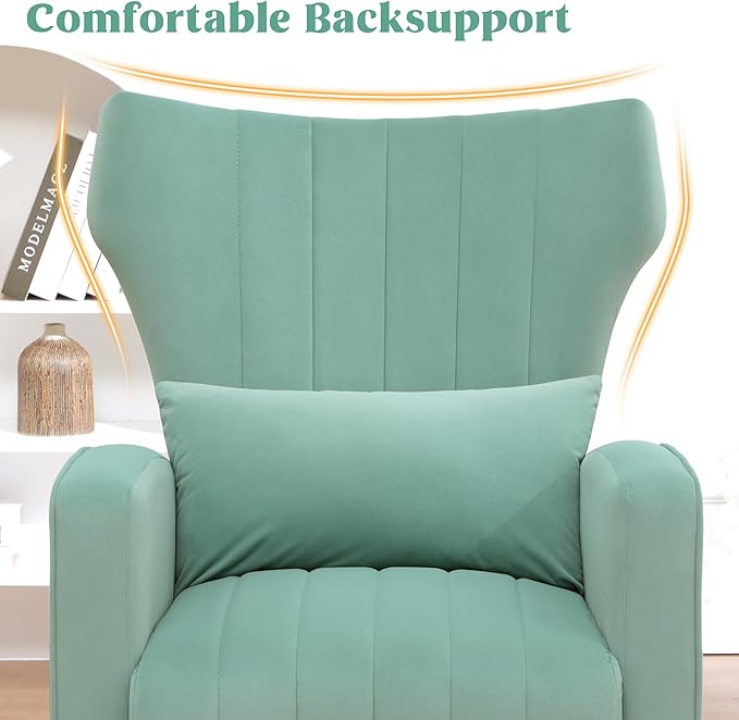 Accent Chairs Set of 2Upholstered Living Room ChairsHigh Back Arm Chairs with Metal Legs Lumbar Reading Chairs for Living RoomBedroom Apartment Lake Green
