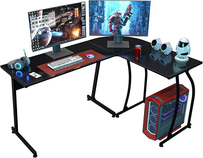 Super Deal L-Shaped Corner Desk Computer Gaming Desk - 58 Inch Modern Home PC Table Office Writing Workstation Black