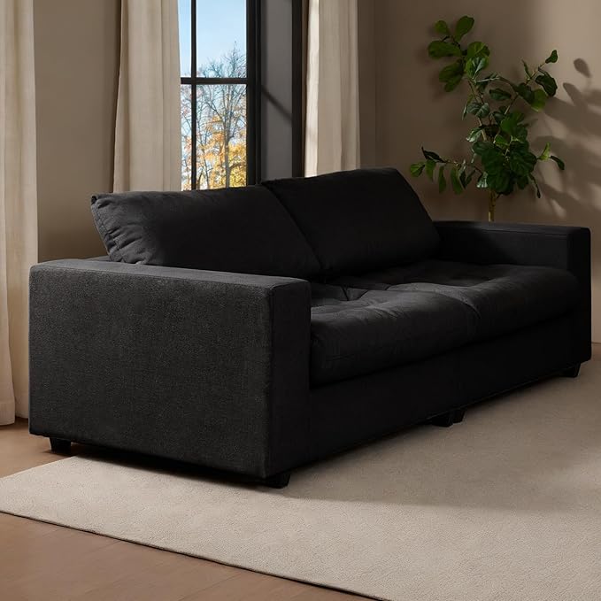 87'' Sofa Couch with Storage Deep Seat Couch for Living Room Comfy 2-Seater Moder Sofa Apartment Couches Black