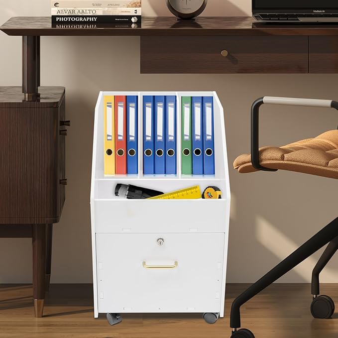 LOYALHEARTDY Mobile PVC File Cabinet with Lock Under Desk Rolling File Cabinets for Home Office Classrooms (White)