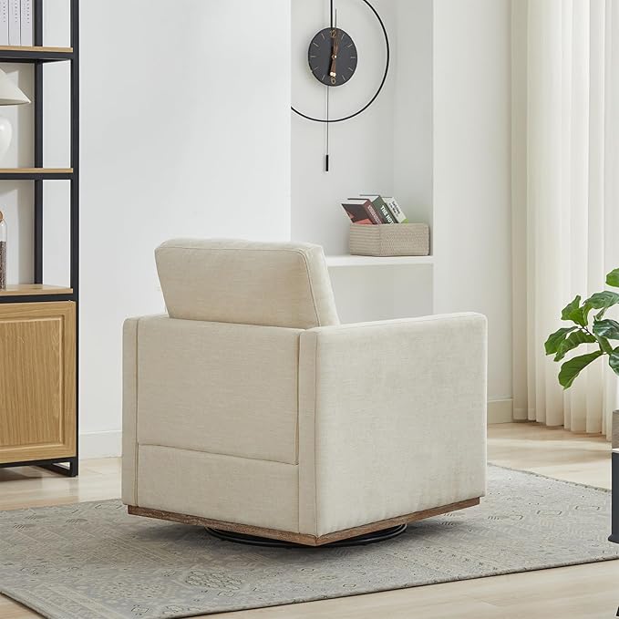360° Swivel Accent Chair Square Modern Comfy Chair with Metal Base &amp Thicked Cushion Upholstered Lounge Reading Armchair Cloud Sofa Chairs for Living Room Bedroom Office Club(Chenille Beige