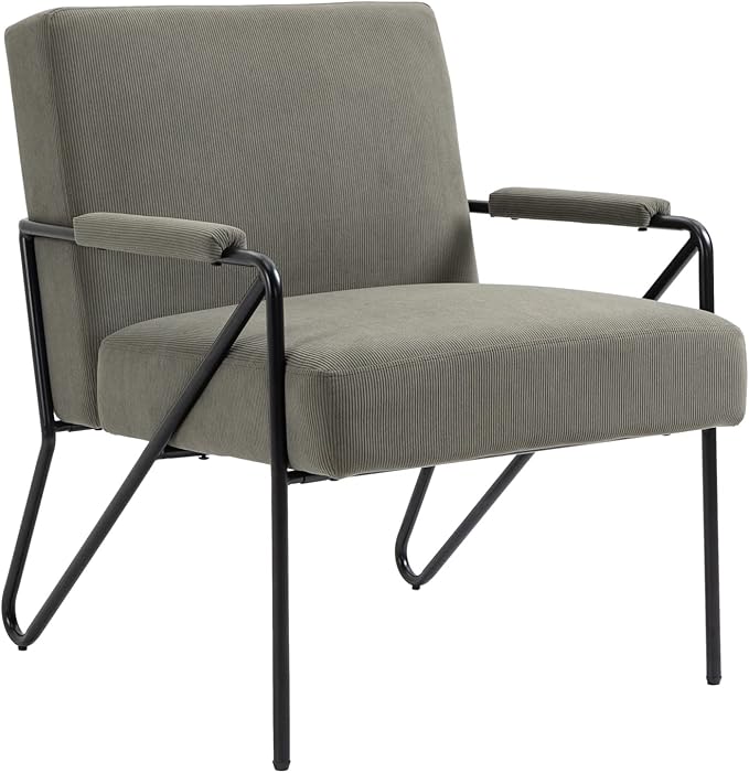 Mid-Century Accent Chair with Upholstered Cushion and Metal Frame Comfy Arm Chair for Living Room Bedroom Office Lime Green