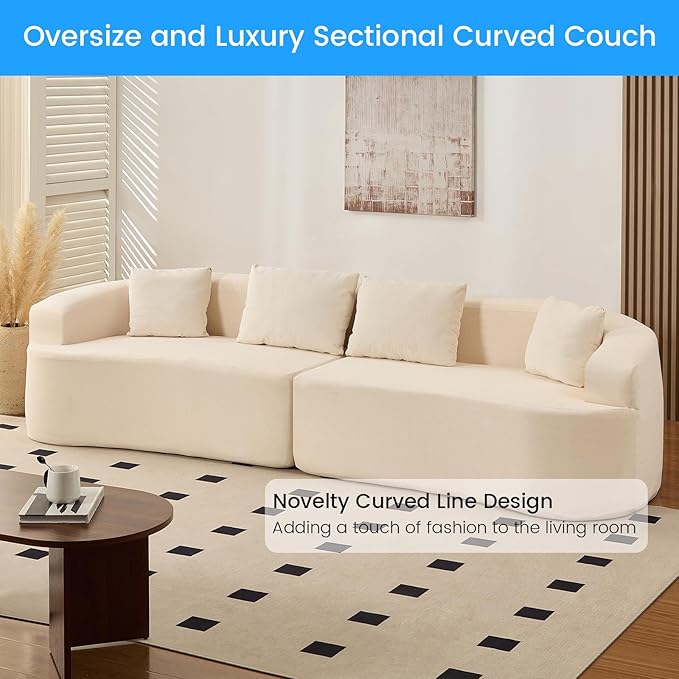PUREMIND 112 Sectional Couches for Living Room Boneless Comfy Modern Sofa Cloud Sectional Modern Sleeper Couch with Chaise for Bedroom Apartment No Assembly Required (Beige)