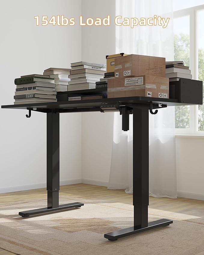 YIHAYO Electric Standing Desk with Drawers 48 x 24 Inches Adjustable Desk with Storage Shelf Stand Up Desk with Splice Board Computer Table for Home Office Black Frame/Black Top