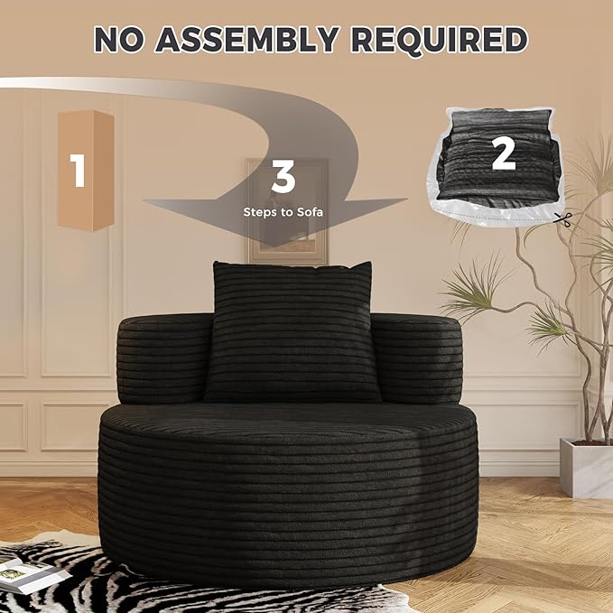 37.4 Boneless Round Chair Oversized Chaise Lounge Cloud Chair Indoor Upholstered Corduroy Deep Seat Sofa Accent Chair No Assembly Required for Living Room Bedroom Apartment