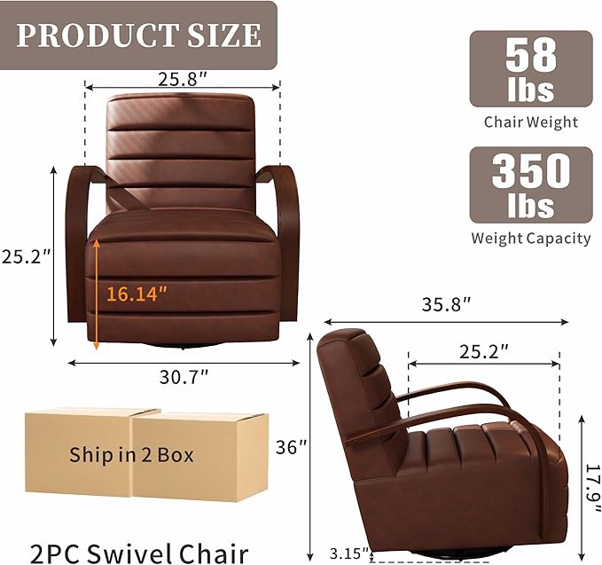 Chifee &amp Vingol 360° Swivel Accent Chair 30.3 W PU Leather Swivel Living Room Chair with Solid Wood Armrests Mid Century Modern Reading ChairSet of 2Brown