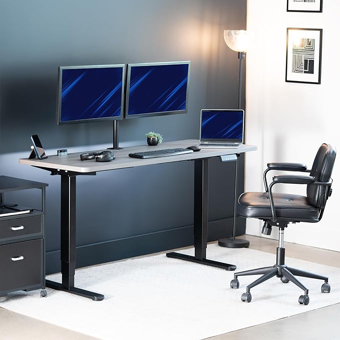 VIVO Electric 60 x 24 in Dual Motor Sit Stand Desk Memory Height Adjustment 2B Series Dark Gray Top Black Frame DESK-KIT-2B6G