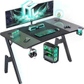 HLDIRECT 55 Inch Gaming Desk Large Computer Desk Gaming Table with Cable Management Ergonomic Carbon Fiber Gamer Table Pc Work Home Office Desks with Cup Holder &amp Headphone Hook &amp Mouse Pad