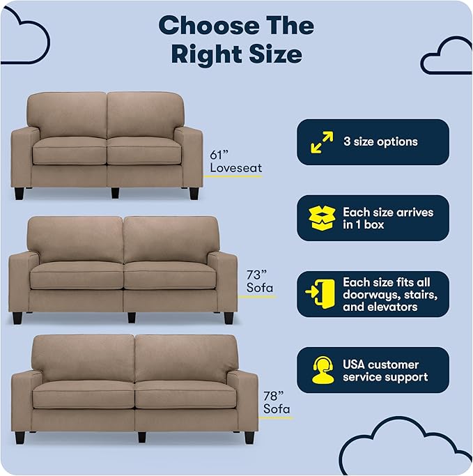 Serta Palisades 78 Track Arm Sofa Easy Care Polyester Soft Pillow Back Pocket Coil Seat Cushions Removable Covers Loveseat or Couch for Small Spaces Living Rooms or Bedrooms Tan