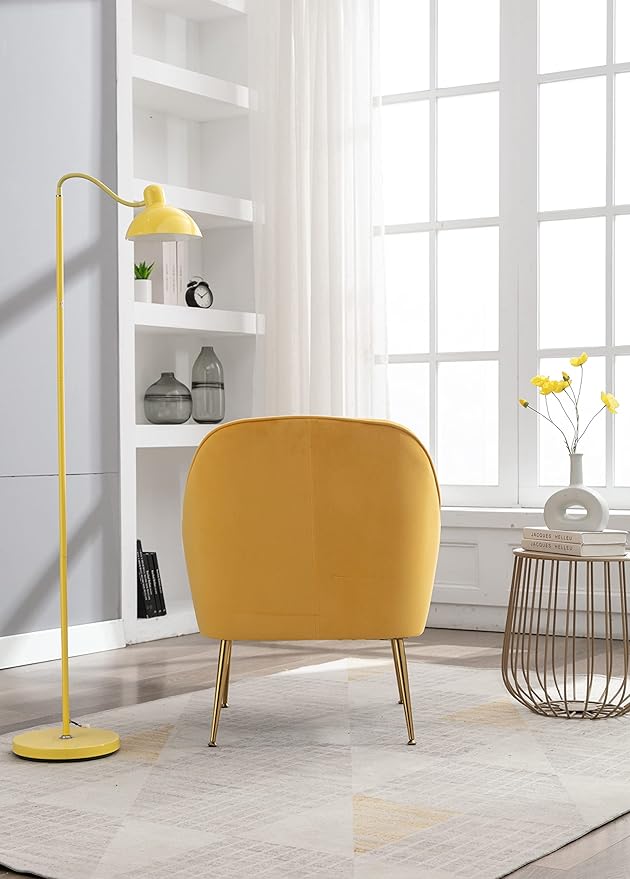 Modern Ergonomics Soft Velvet Fabric Material Accent Chair with Gold Legs and Adjustable Feet Screws for Indoor Home Living RoomYellow