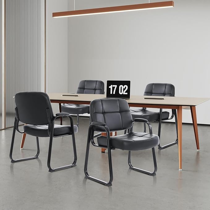 CLATINA Big &amp Tall 500 lbs Waiting Room Chair Leather Office Reception Guest Chair Sled Base with Padded Arms for Elderly Home Desk Conference Room Lobby Side Salon Clinic Black