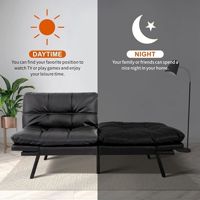 MUUEGM Futon Sofa Bed Convertible Futon Couch Bed Memory Foam Sofa SleeperAdjustable Armrest&ampBackrest Full Size Lounge Couch for Office Apartment Living RoomMatte Black