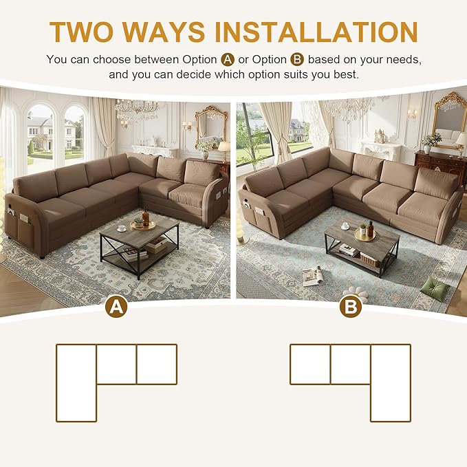 115.2 L Shaped Couch Bed Sectional Couches for Living Room Teddy Fabric Sleeper Sofa Bed with Pull Out Couch Convertible Sectional Couch with Charging Station &amp Side Pocket Brown